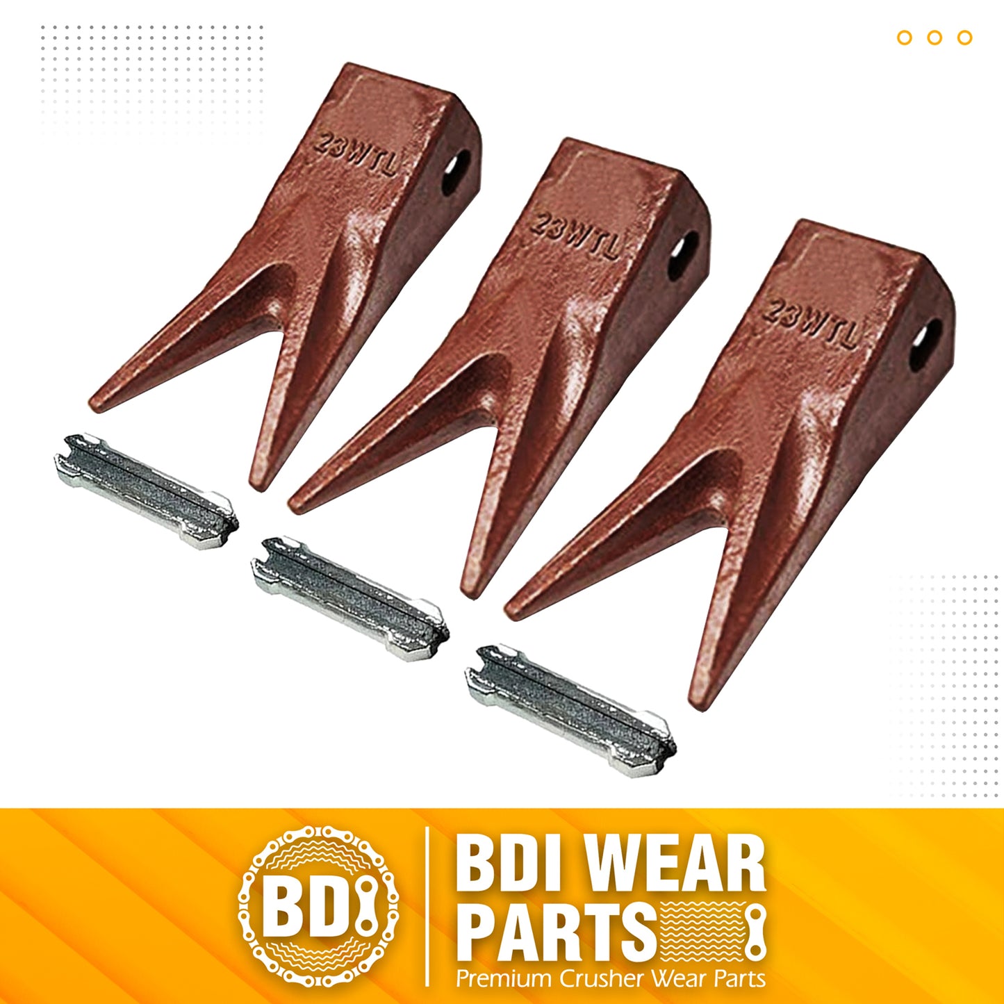 BDI Wear Parts 23WTL Tiger Bucket Teeth Bucket Digging Teeth/Bucket Tooth & 23FP Flex Pins - 3 Pack