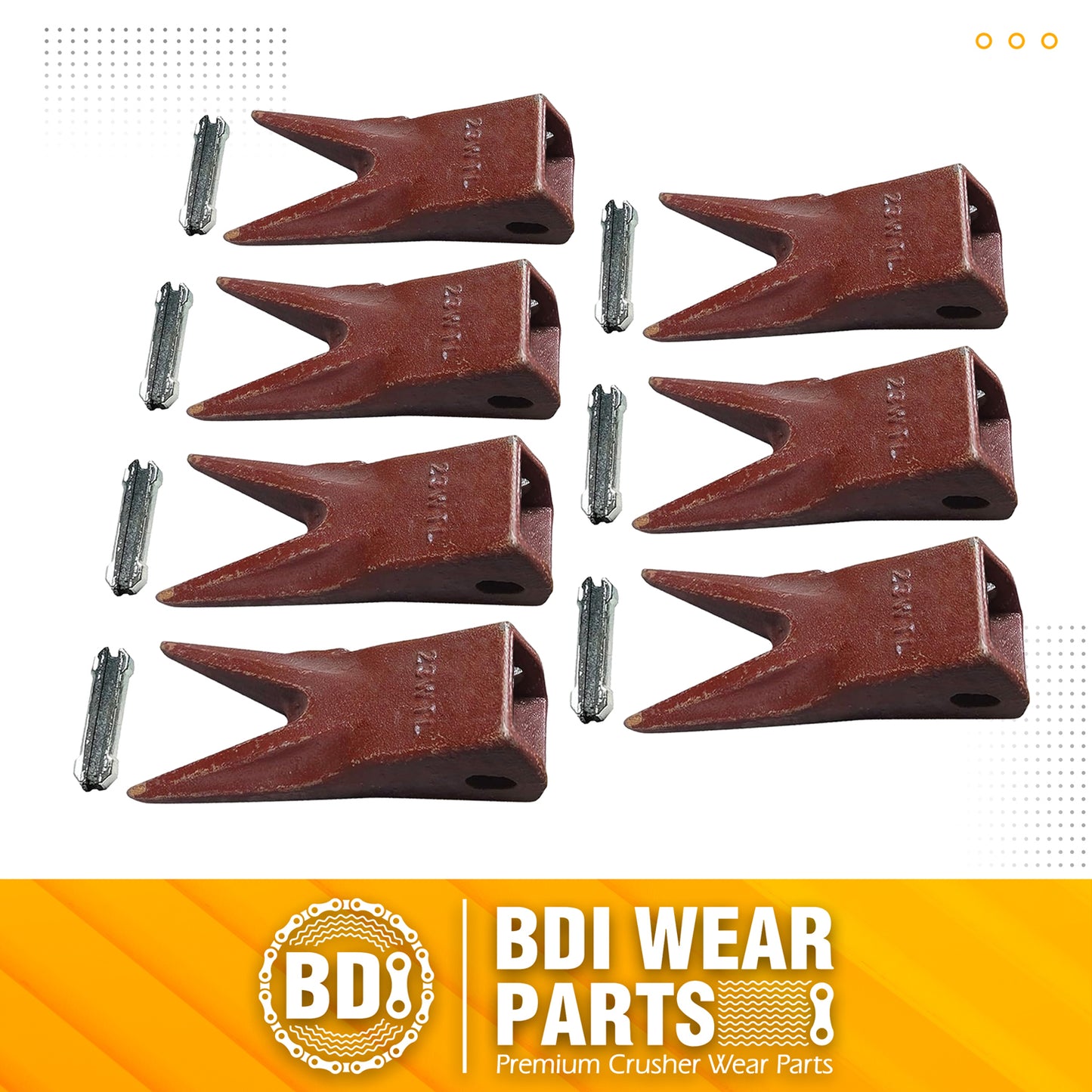 BDI Wear Parts 23WTL Tiger Bucket Teeth Bucket Digging Teeth/Bucket Tooth & 23FP Flex Pins - 7 Pack
