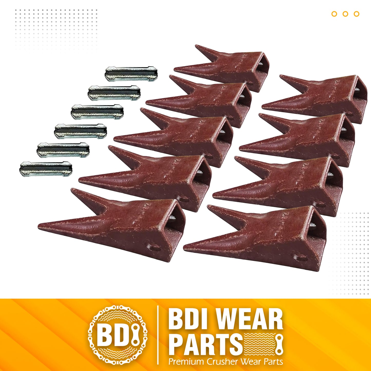 BDI Wear Parts 23WTL Tiger Bucket Teeth Bucket Digging Teeth/Bucket Tooth & 23FP Flex Pins - 9 Pack