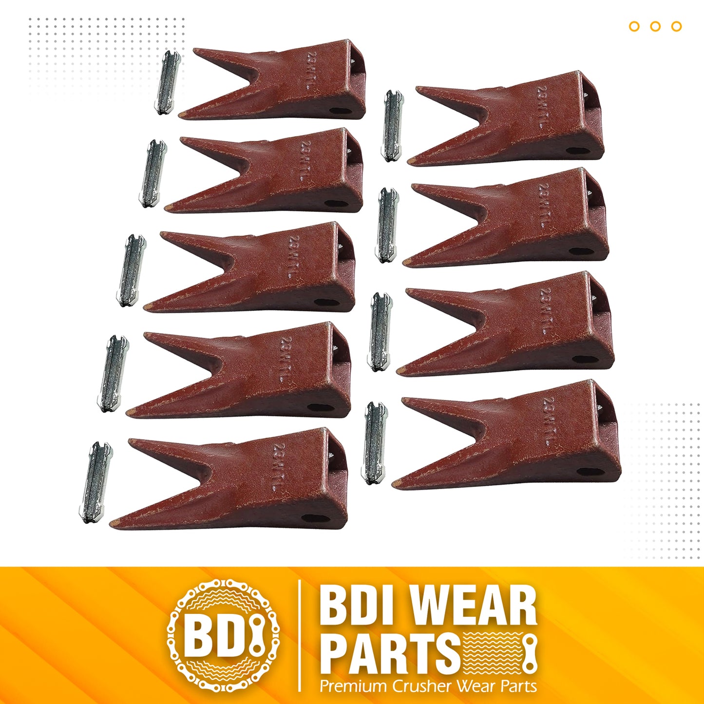 BDI Wear Parts 23WTL Tiger Bucket Teeth Bucket Digging Teeth/Bucket Tooth & 23FP Flex Pins - 9 Pack
