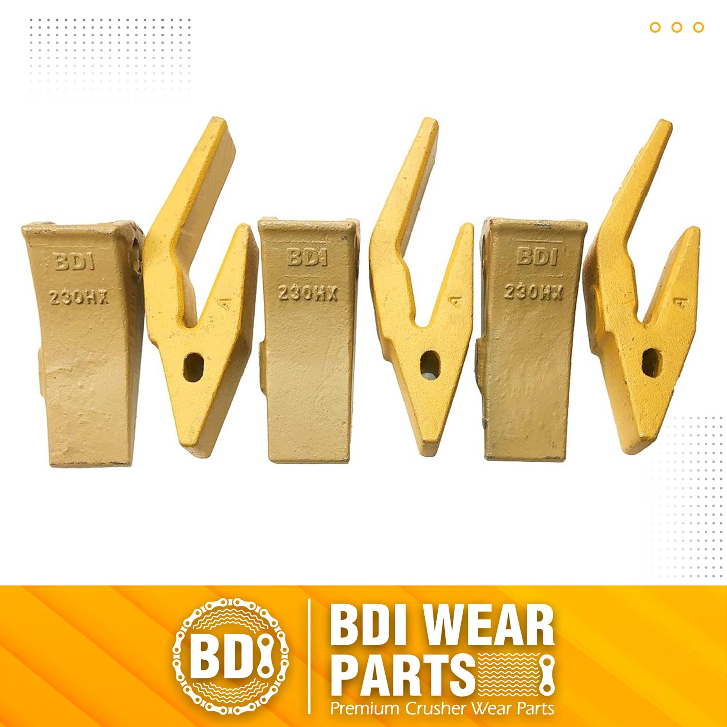 BDI Wear Parts 2740W23 Bucket Tooth Seat Adapter + 23 230 Bucket Teeth and TF23P Flex Pins - 3 Set
