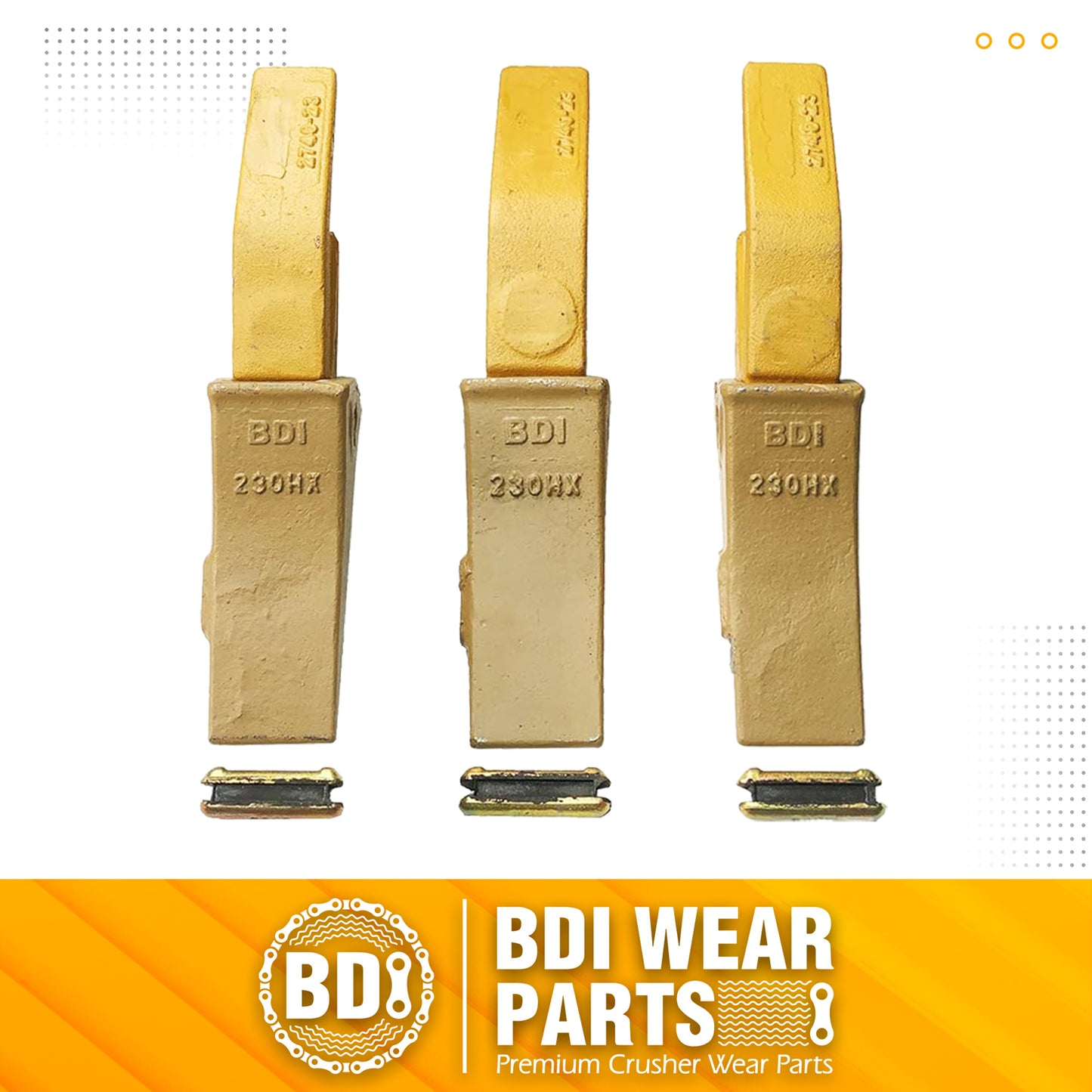 BDI Wear Parts 2740W23 Bucket Tooth Seat Adapter + 23 230 Bucket Teeth and TF23P Flex Pins - 3 Set