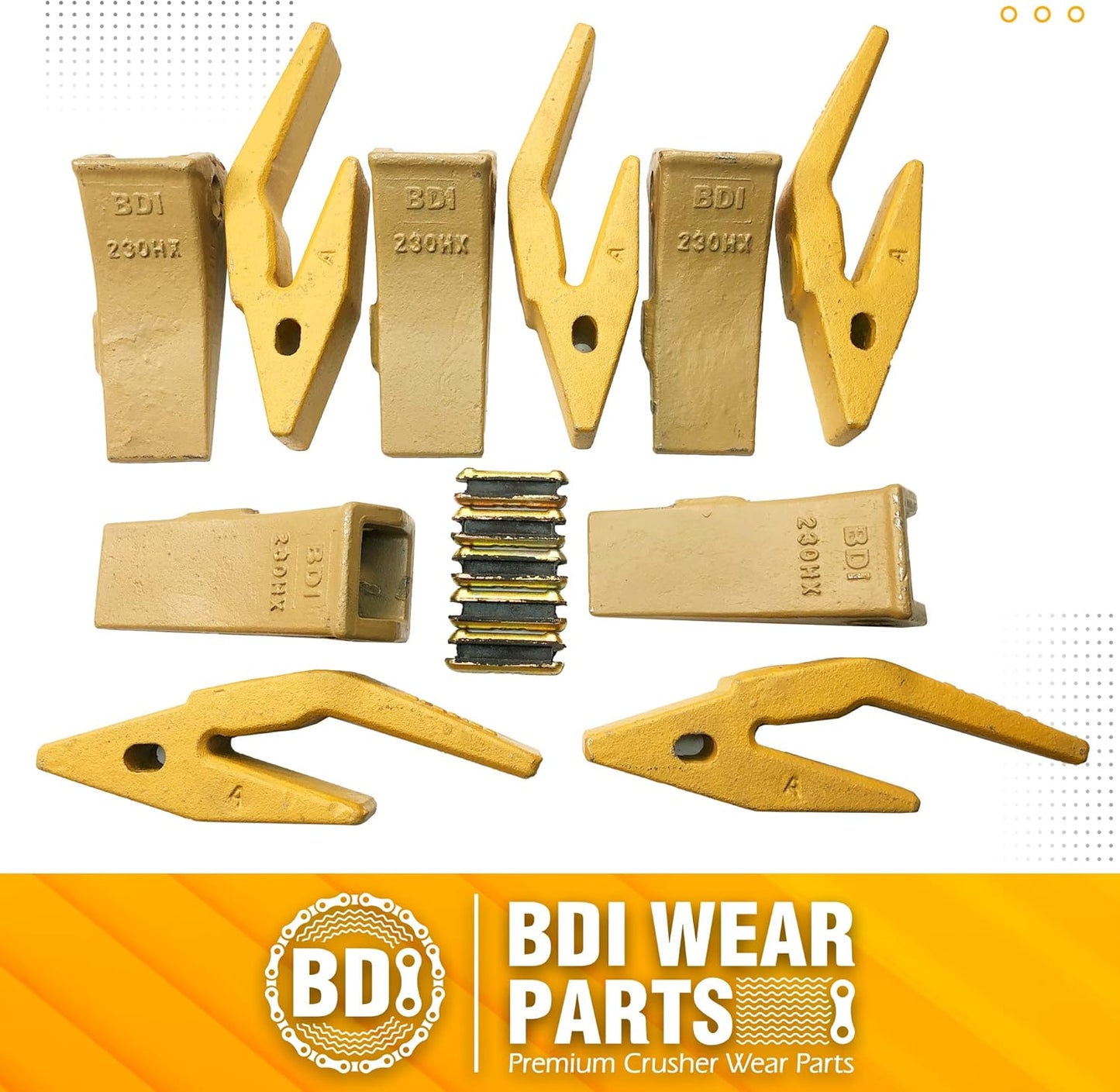 BDI Wear Parts 2740W23 Bucket Tooth Seat Adapter + 23 230 Bucket Teeth and TF23P Flex Pins - 5 Set