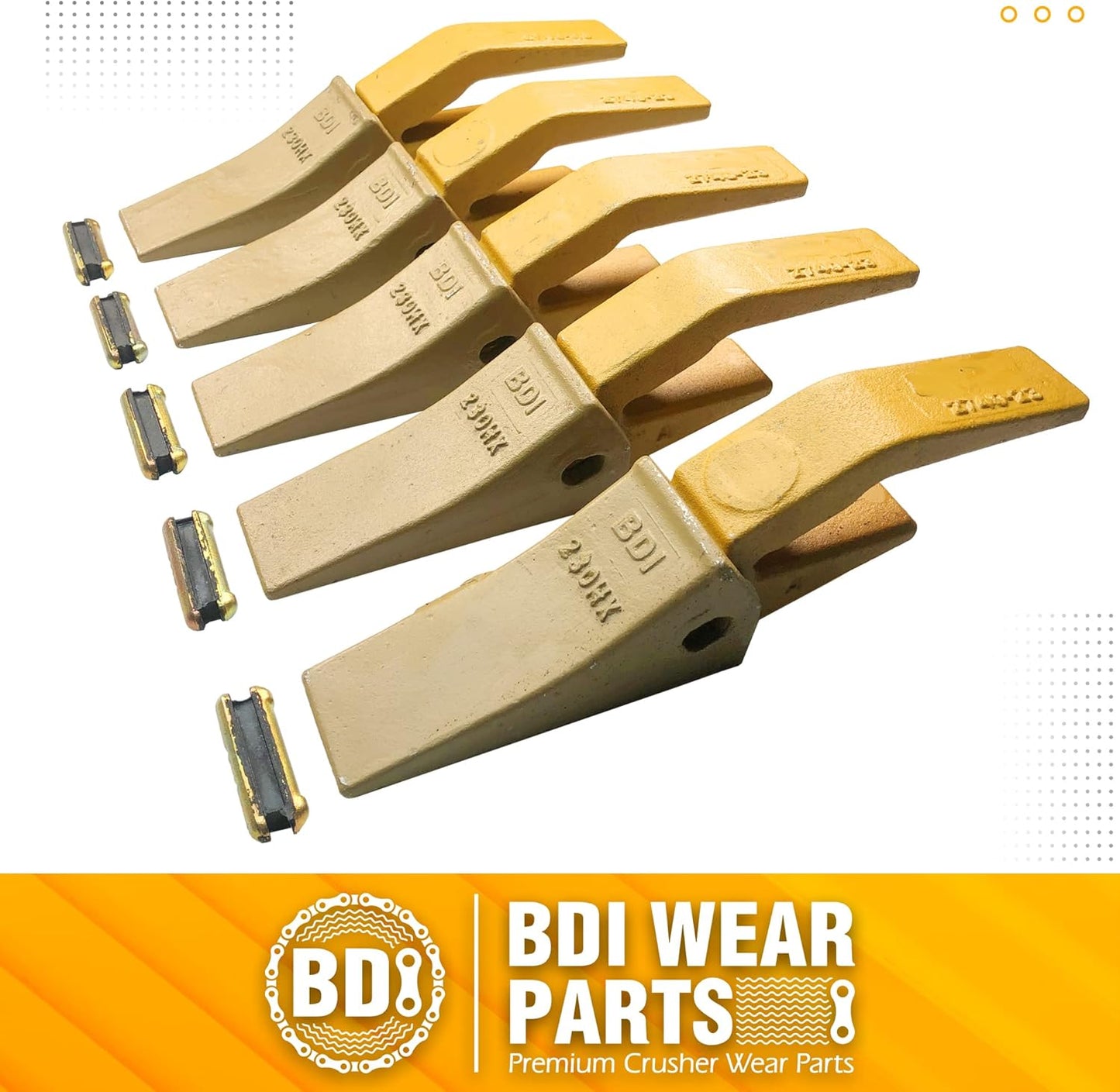BDI Wear Parts 2740W23 Bucket Tooth Seat Adapter + 23 230 Bucket Teeth and TF23P Flex Pins - 5 Set