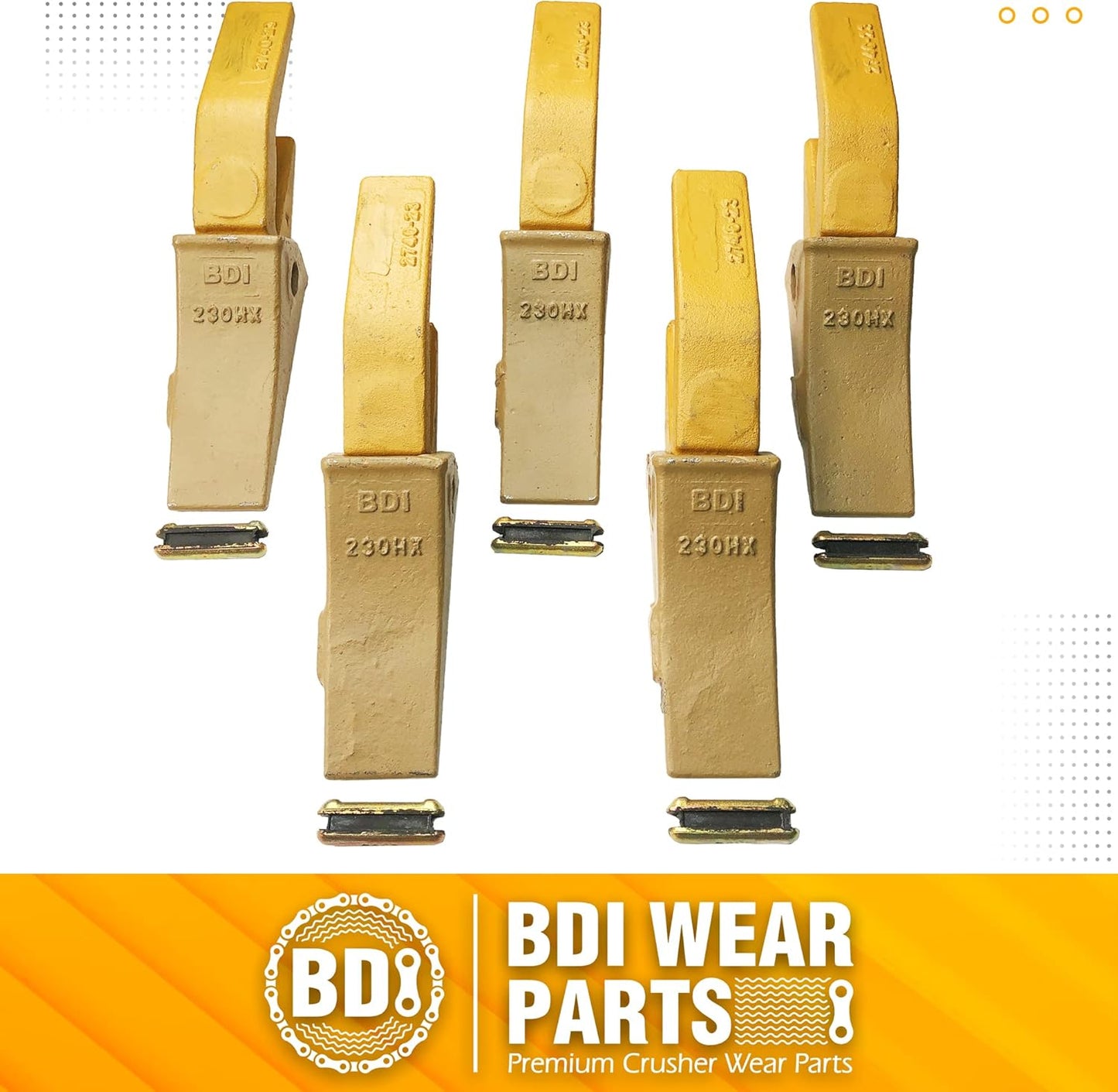BDI Wear Parts 2740W23 Bucket Tooth Seat Adapter + 23 230 Bucket Teeth and TF23P Flex Pins - 5 Set