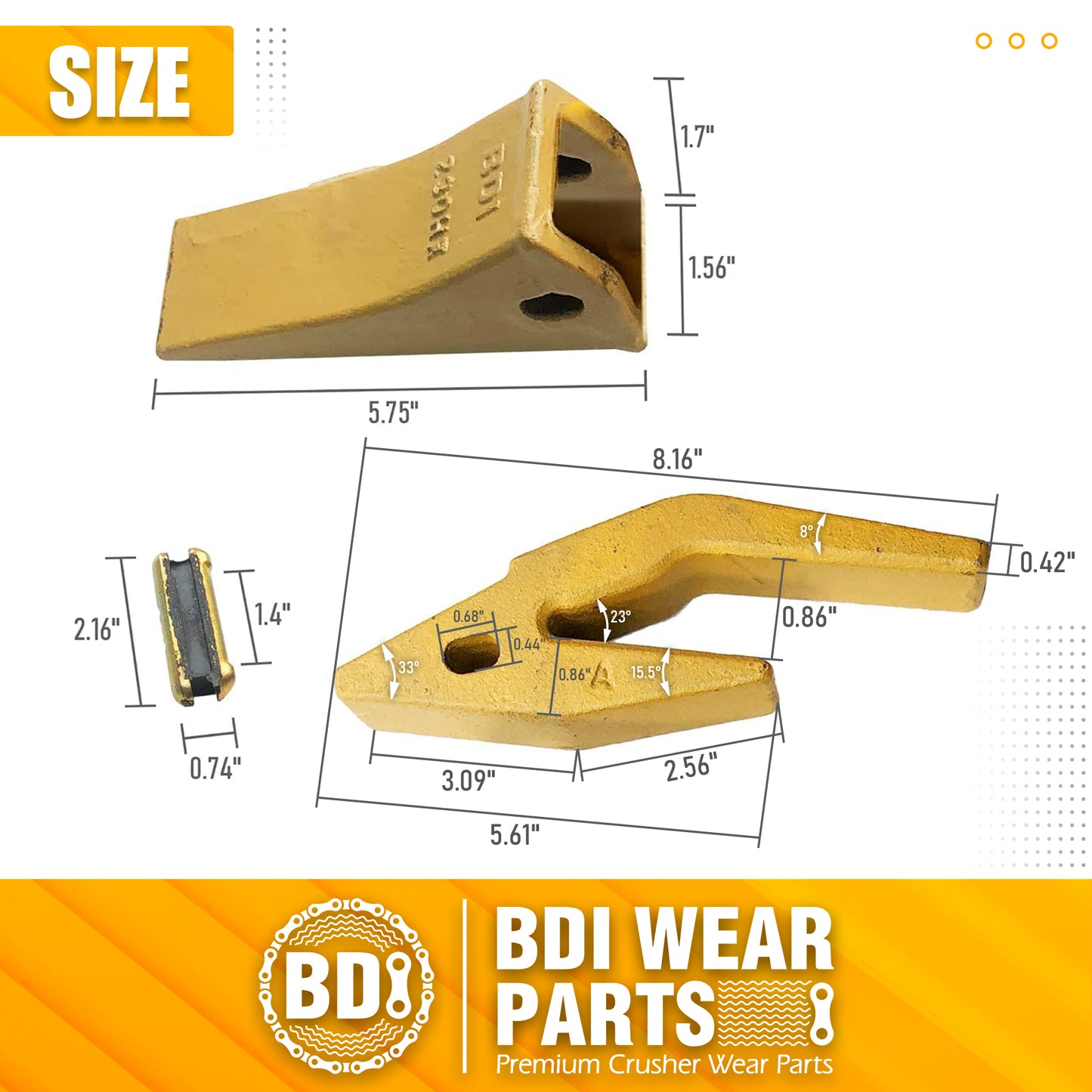 BDI Wear Parts 2740W23 Bucket Tooth Seat Adapter + 23 230 Bucket Teeth and TF23P Flex Pins - 5 Set