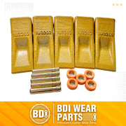 BDI Wear Parts 1U3202 Caterpillar Style General Purpose Dirt Excavator Bucket Teeth Long Tip with Pins and Retainers - 5 Pack