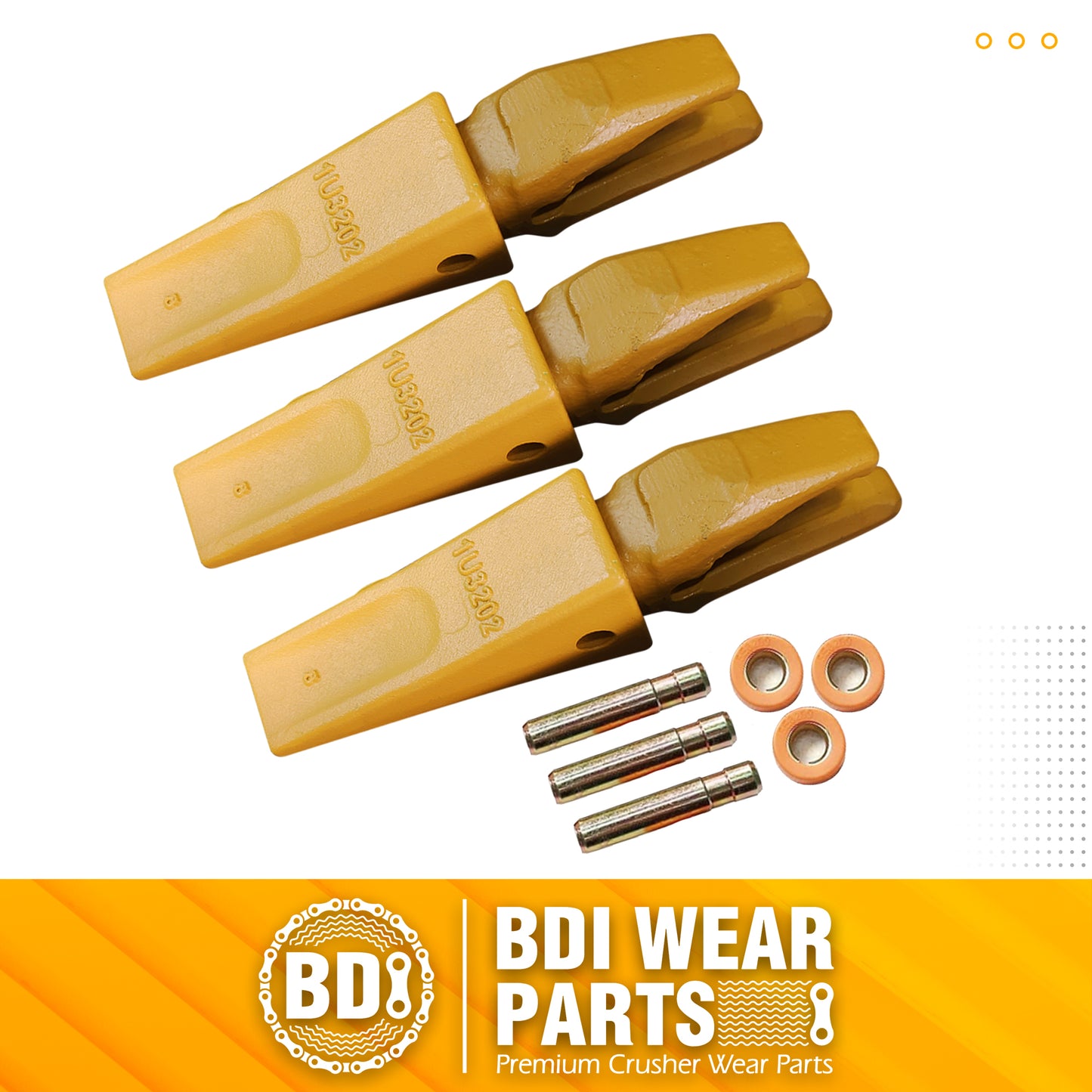 BDI Wear Parts Assembly Adapter 119-3204 Bolt On Shank / 1U3202 Excavator Bucket Teeth/Pin 8E6208 Retainer 8E6209, Caterpillar Bucket Tooth J200 Series - 3 Set