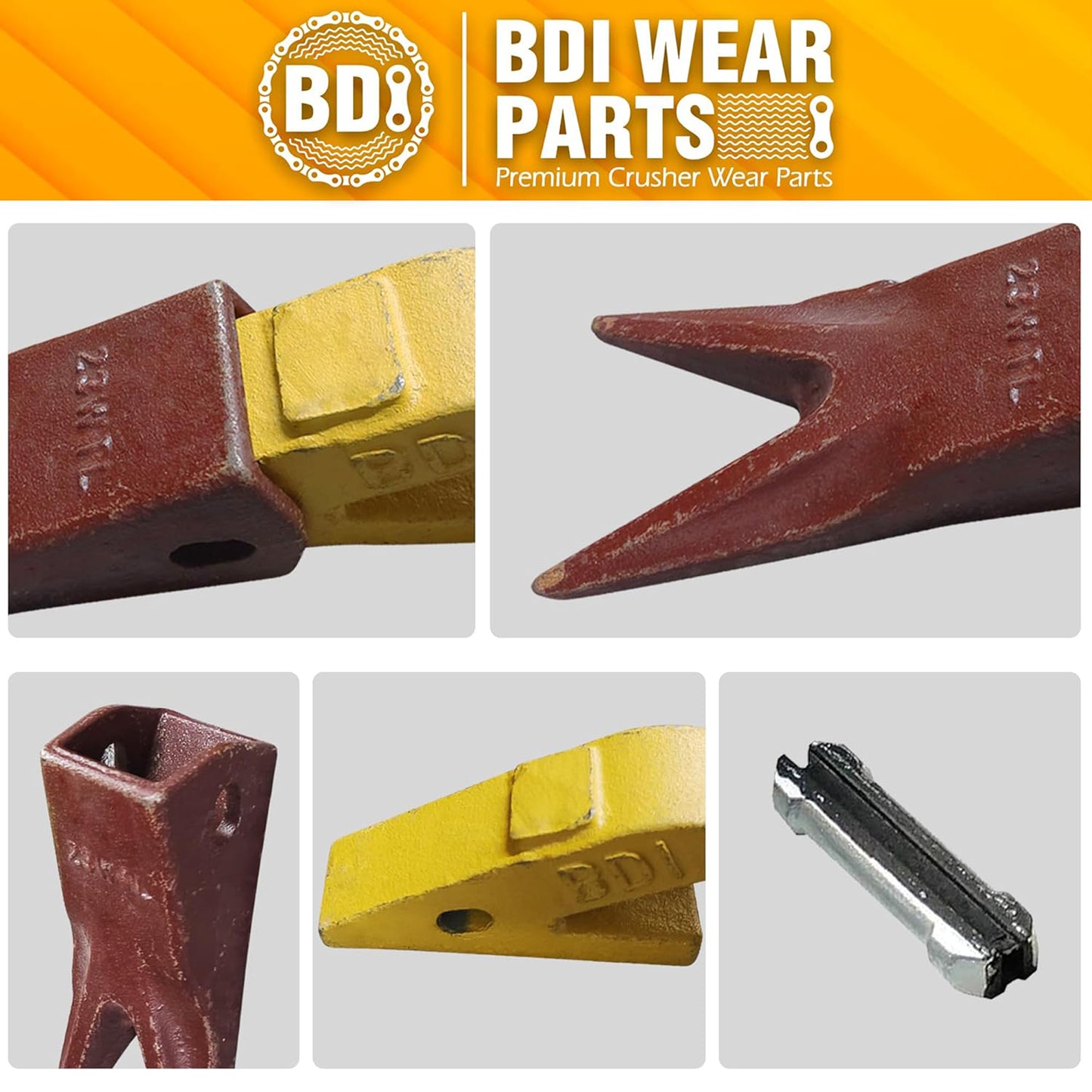 BDI Wear Parts Assembly U43792 Bucket Tooth Adapter +23 23WTL Bucket Teeth with TF23P Flex Pins/Weld on Bucket Teeth Compatible with Hensley Excavator