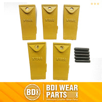 BDI Wear Parts X156S Short Dirt Teeth Hensley Style Bucket Teeth/Tooth & P156 Roll Pins - 5 Pack