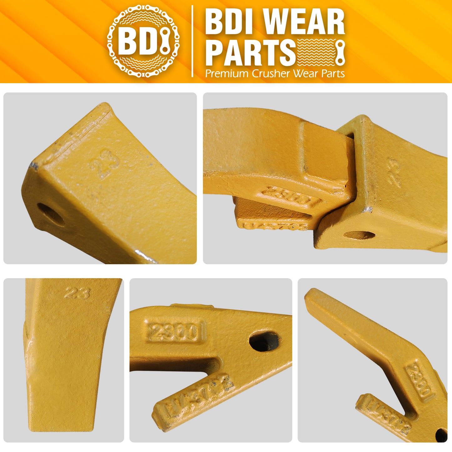 BDI Wear Parts Assembly U43792 Bucket Tooth Adapter + 23 230HX Bucket Teeth with TF23P Flex Pins/Weld on Bucket Teeth Compatible with Hensley Excavators