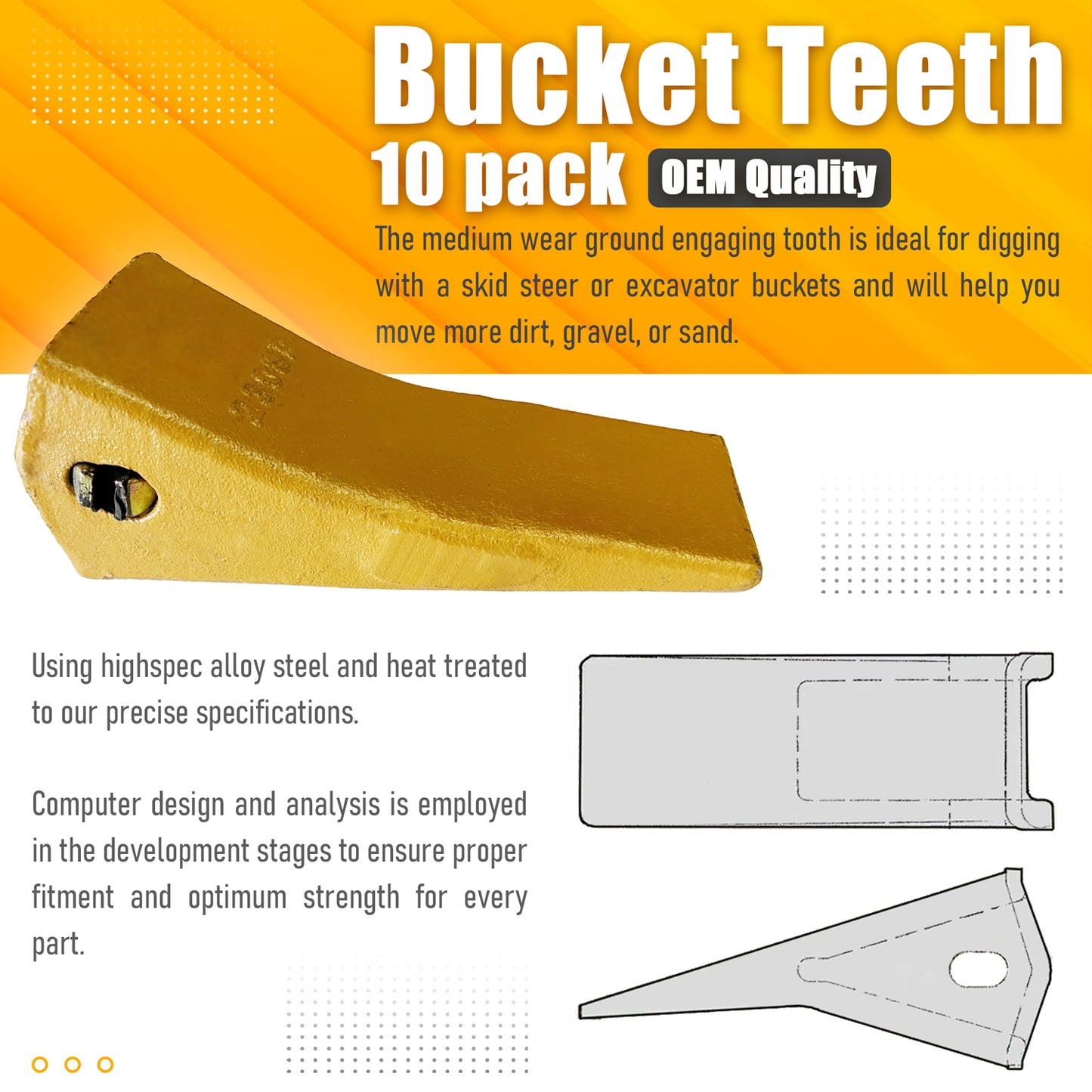 BDI WEAR PARTS 230SP Casting Backhoe Bucket Teeth with TF23P Flex Pin for 23 & 230 Series Skid Steer Loaders and Excavators - 10 Pack