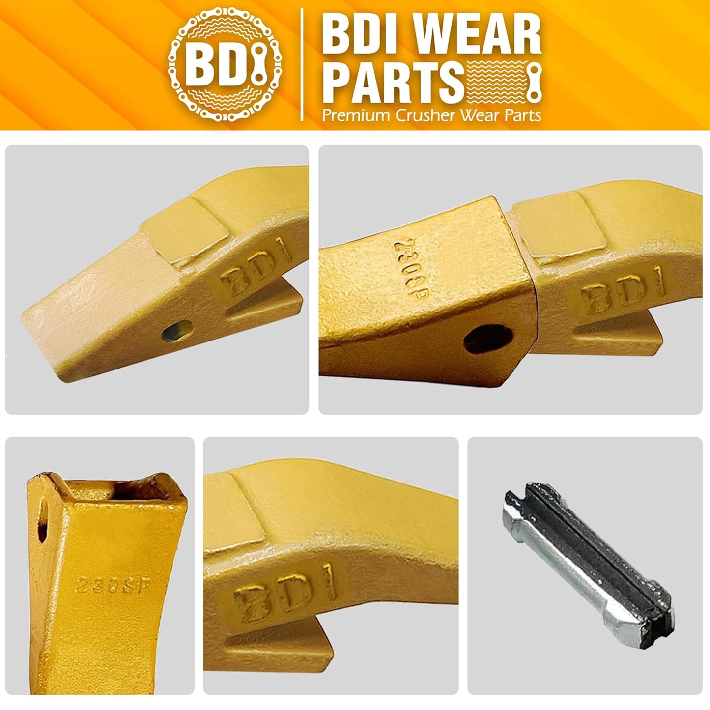 BDI Wear Parts Assembly U43792 Bucket Tooth Adapter + 230SP Casting Bucket Teeth with TF23P Flex Pins/Weld on Bucket Teeth Compatible with Hensley Excavator