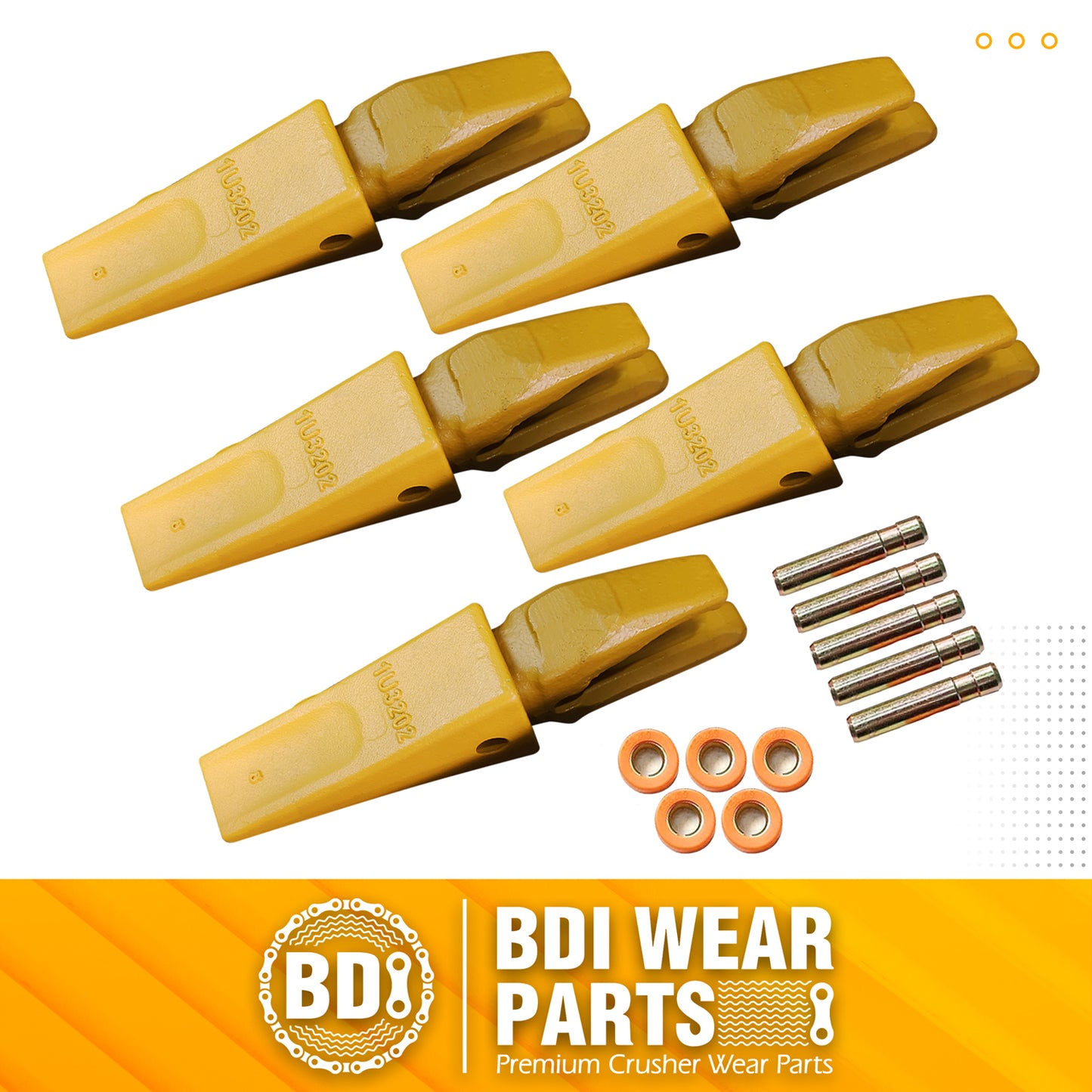 BDI Wear Parts Assembly Adapter 119-3204 Bolt On Shank / 1U3202 Excavator Bucket Teeth/Pin 8E6208 Retainer 8E6209, Caterpillar Bucket Tooth J200 Series - 5 Set