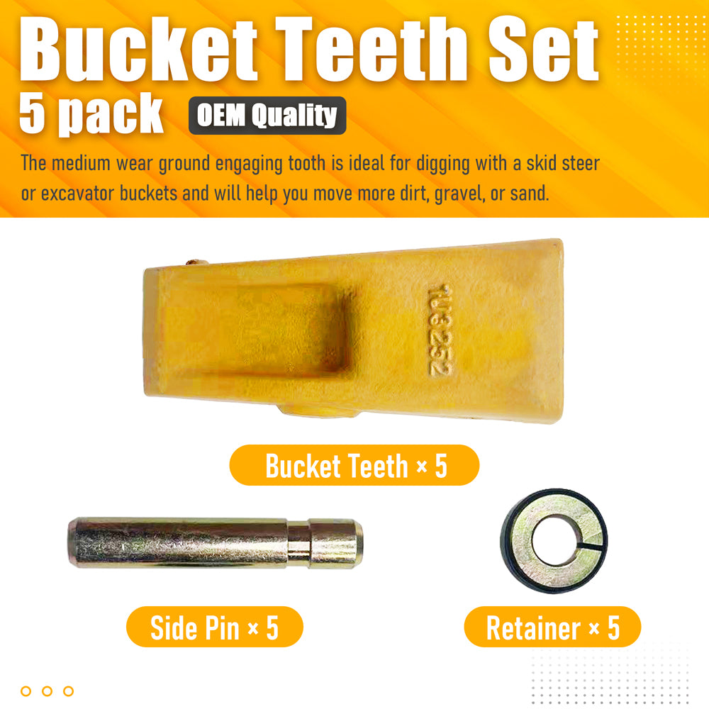 BDI Wear Parts 1U3252 Casting Bucket Teeth w/ 8E6258 Pins, 8E6259 Retainer Fits CAT J250 - 5 Pack
