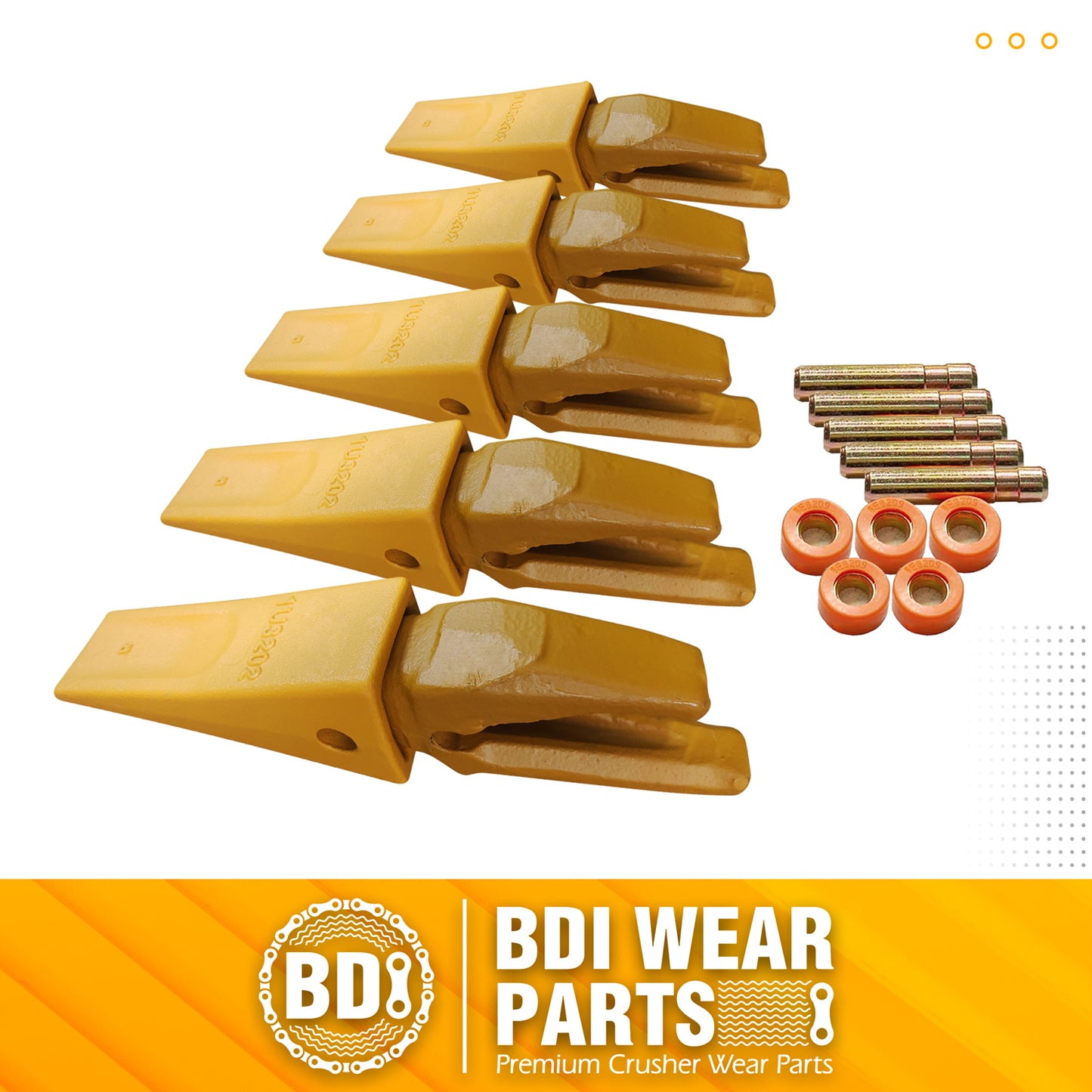 BDI Wear Parts Assembly Adapter 119-3204 Bolt On Shank / 1U3202 Excavator Bucket Teeth/Pin 8E6208 Retainer 8E6209, Caterpillar Bucket Tooth J200 Series - 5 Set