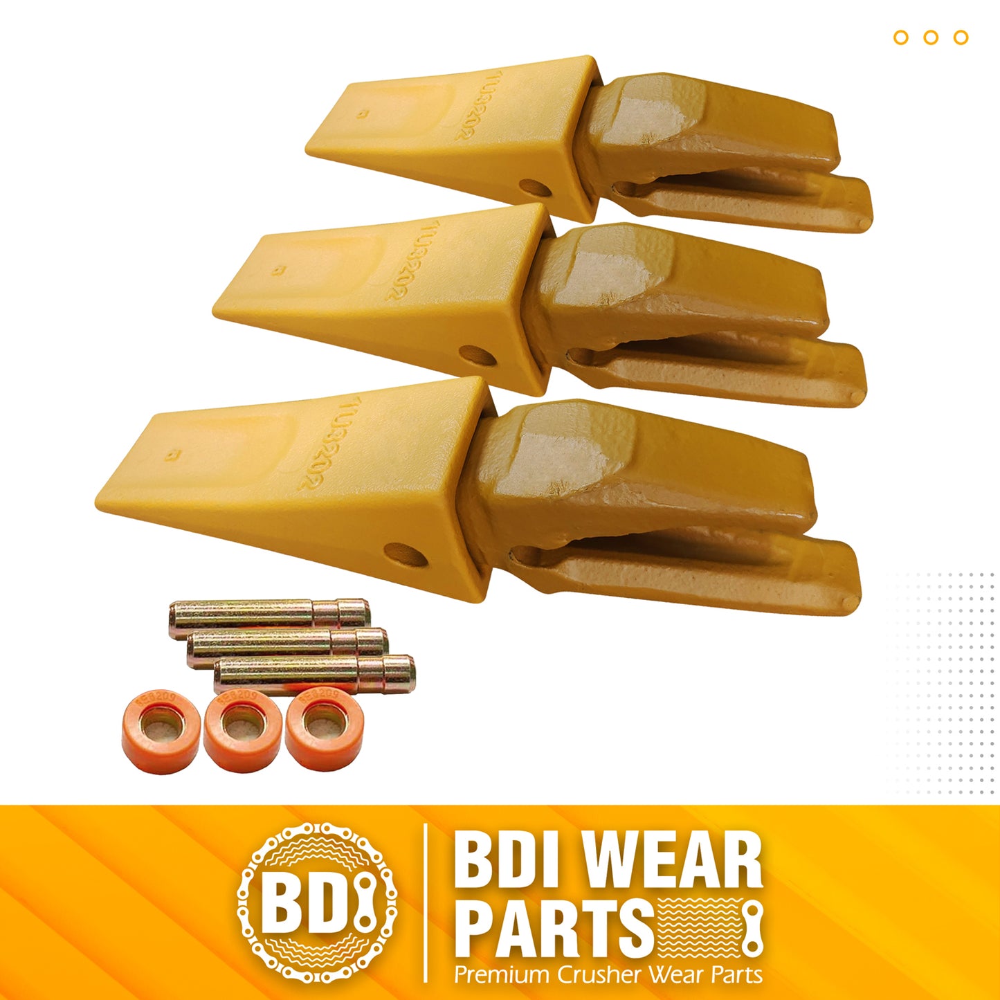 BDI Wear Parts Assembly Adapter 119-3204 Bolt On Shank / 1U3202 Excavator Bucket Teeth/Pin 8E6208 Retainer 8E6209, Caterpillar Bucket Tooth J200 Series - 3 Set