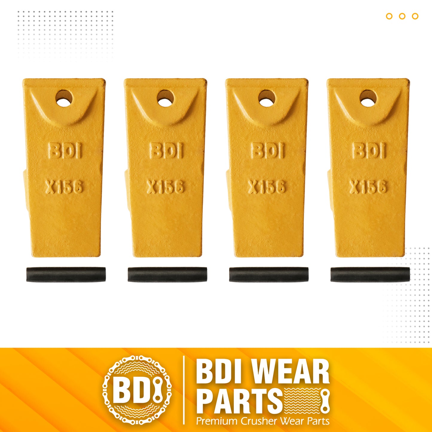 BDI Wear Parts X156 Dirt Teeth Hensley Style Bucket Teeth/Tooth & P156 Roll Pins - 4 Pack