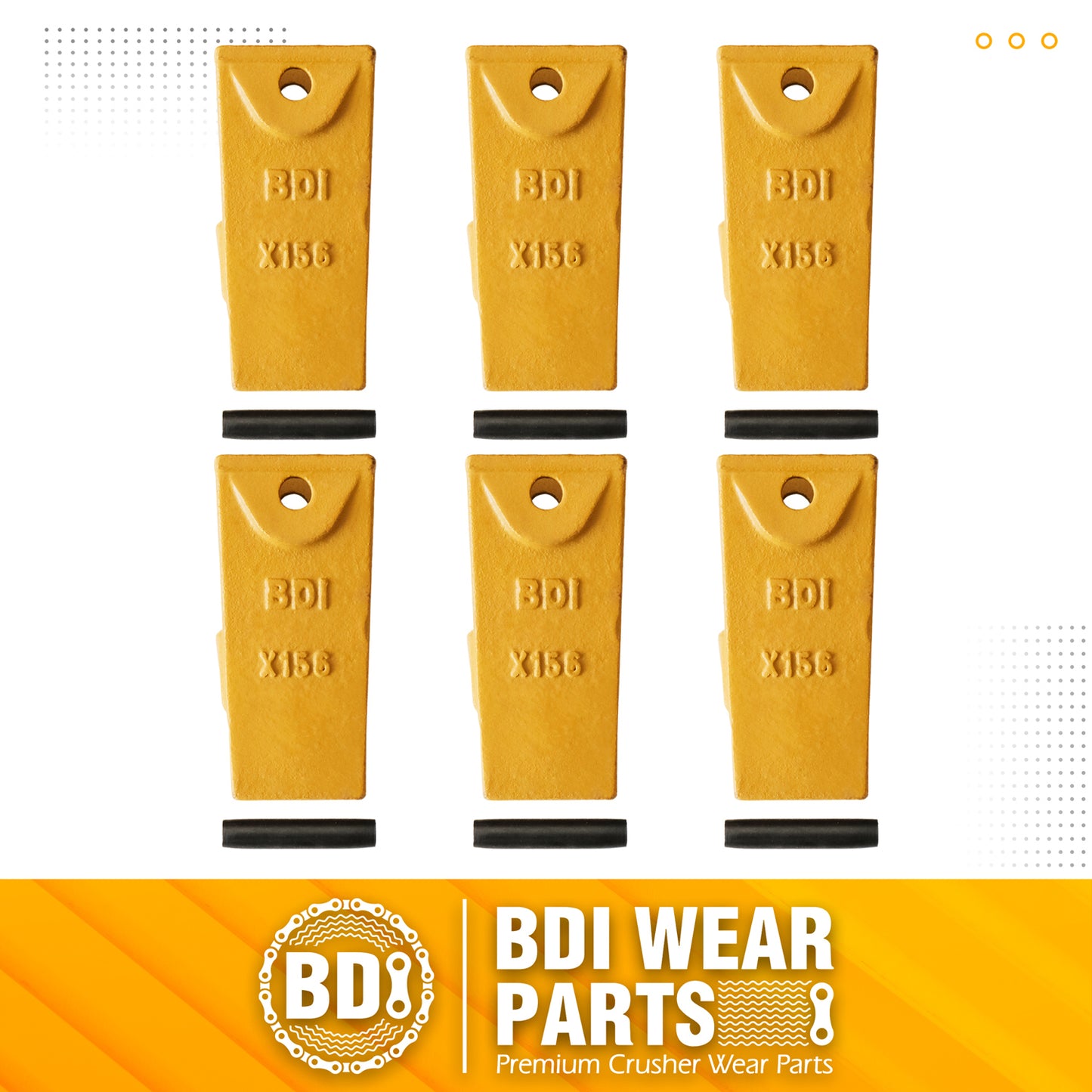 BDI Wear Parts X156 Dirt Teeth Hensley Style Bucket Teeth/Tooth & P156 Roll Pins - 6 Pack