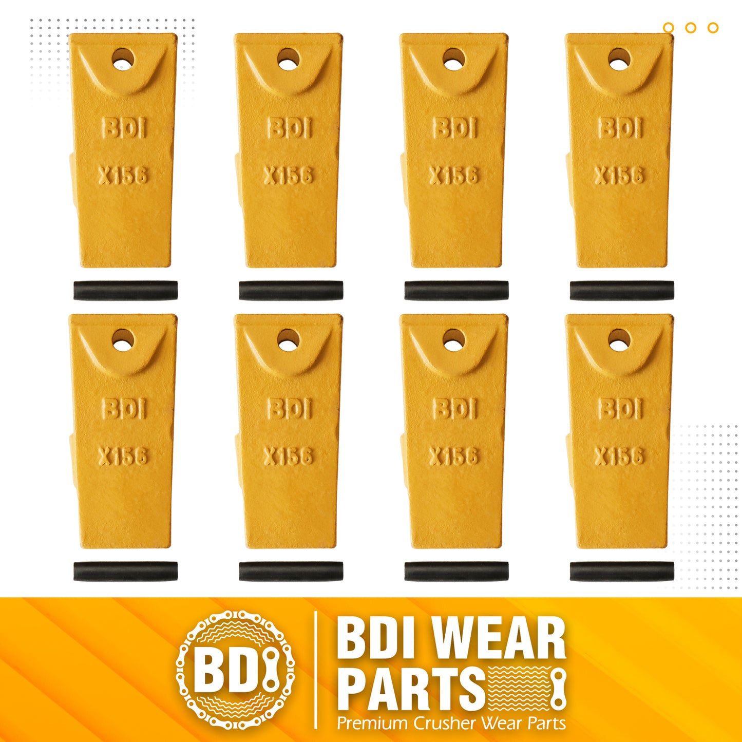 BDI Wear Parts X156 Dirt Teeth Hensley Style Bucket Teeth/Tooth & P156 Roll Pins - 8 Pack