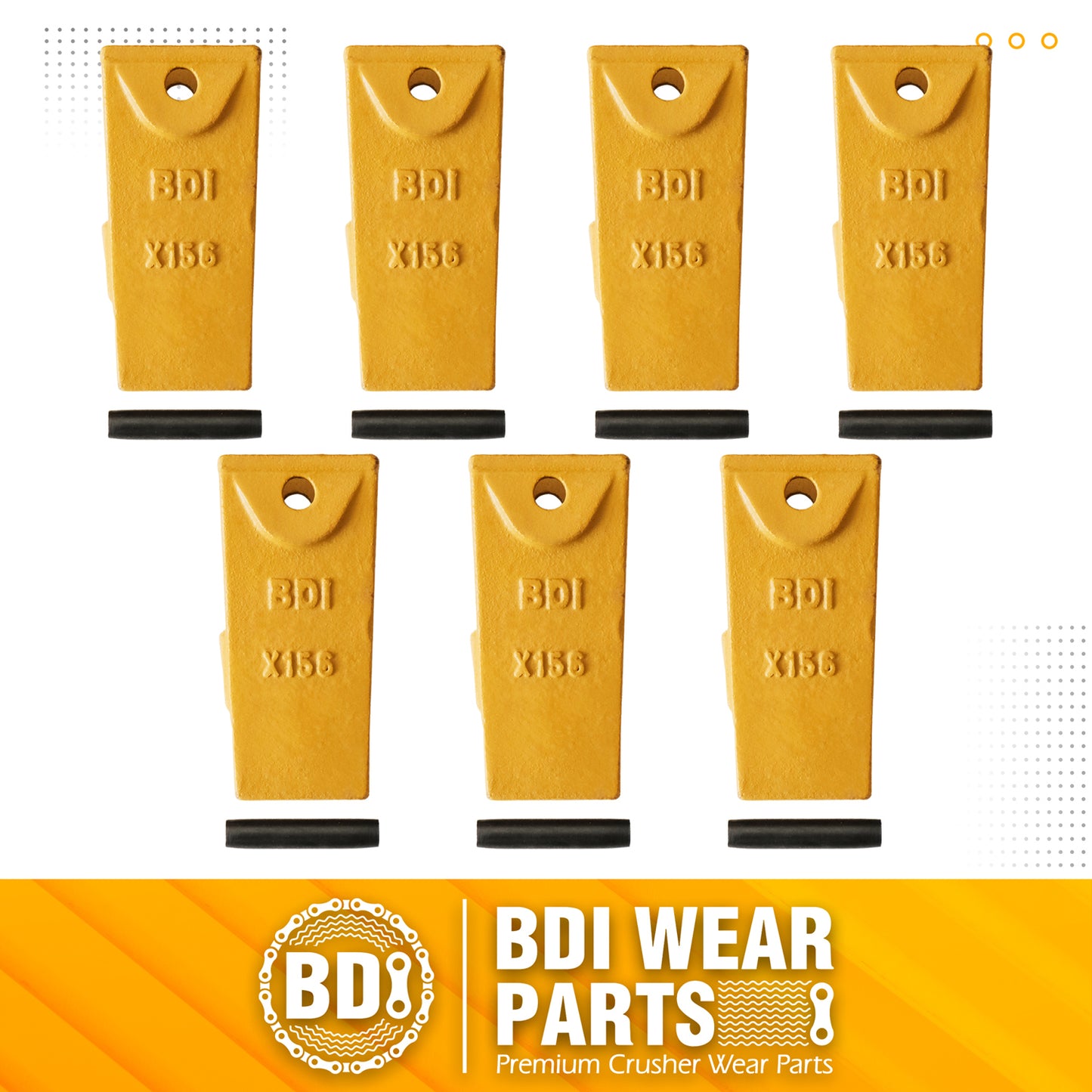 BDI Wear Parts X156 Dirt Teeth Hensley Style Bucket Teeth/Tooth & P156 Roll Pins - 7 Pack