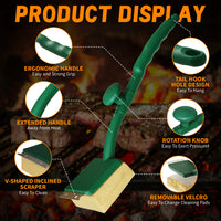 Grill Brush Bristle Free, BBQ Replaceable Cleaning Head, Safe Barbecue Grill Cleaner, with Seamless Fit Scraper Tool for Cast Iron, Stainless-Steel Grates - Green