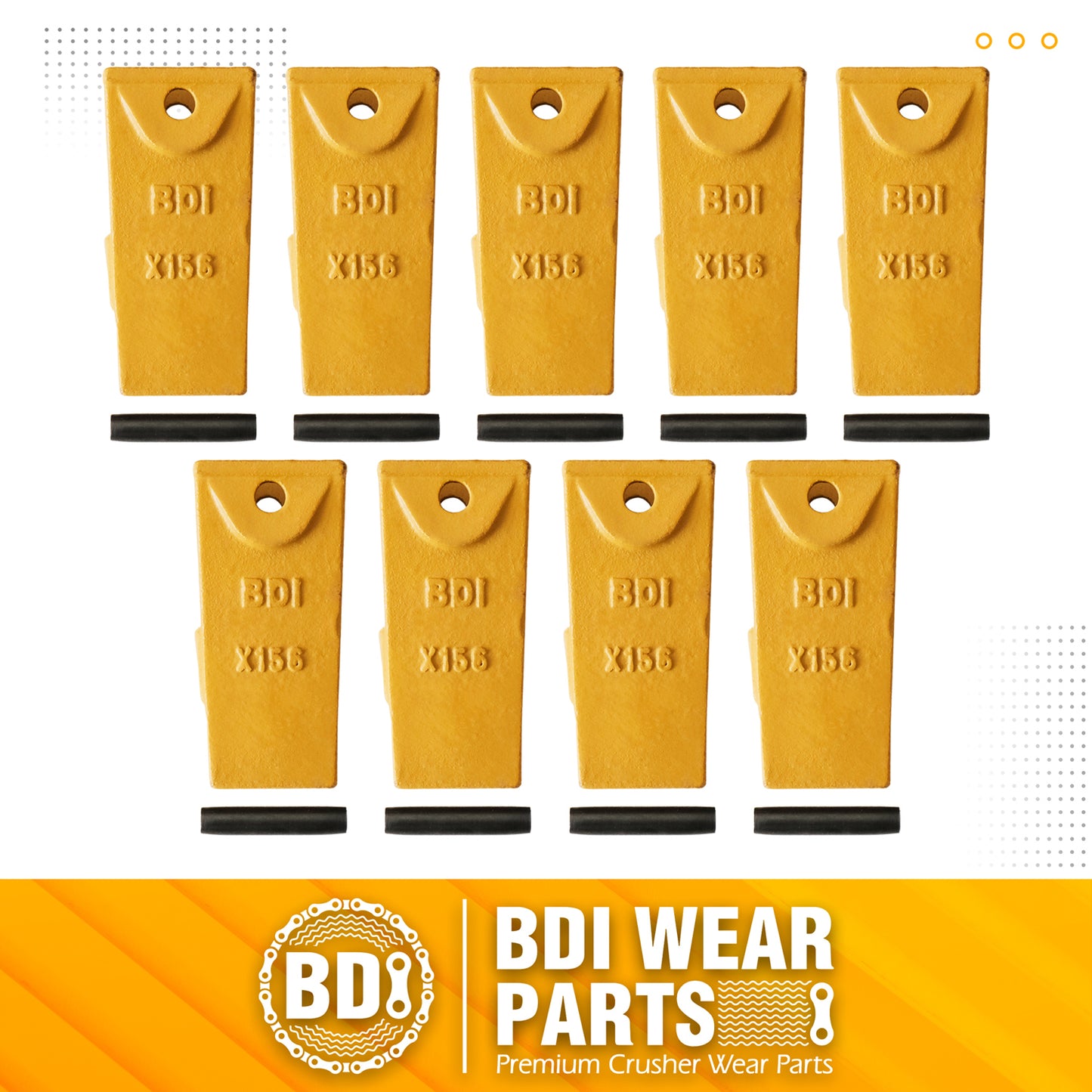 BDI Wear Parts X156 Dirt Teeth Hensley Style Bucket Teeth/Tooth & P156 Roll Pins - 9 Pack