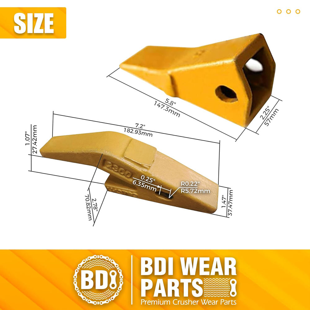 BDI Wear Parts Assembly U43792 Bucket Tooth Adapter + 23 230HX Bucket Teeth with TF23P Flex Pins/Weld on Bucket Teeth Compatible with Hensley Excavators