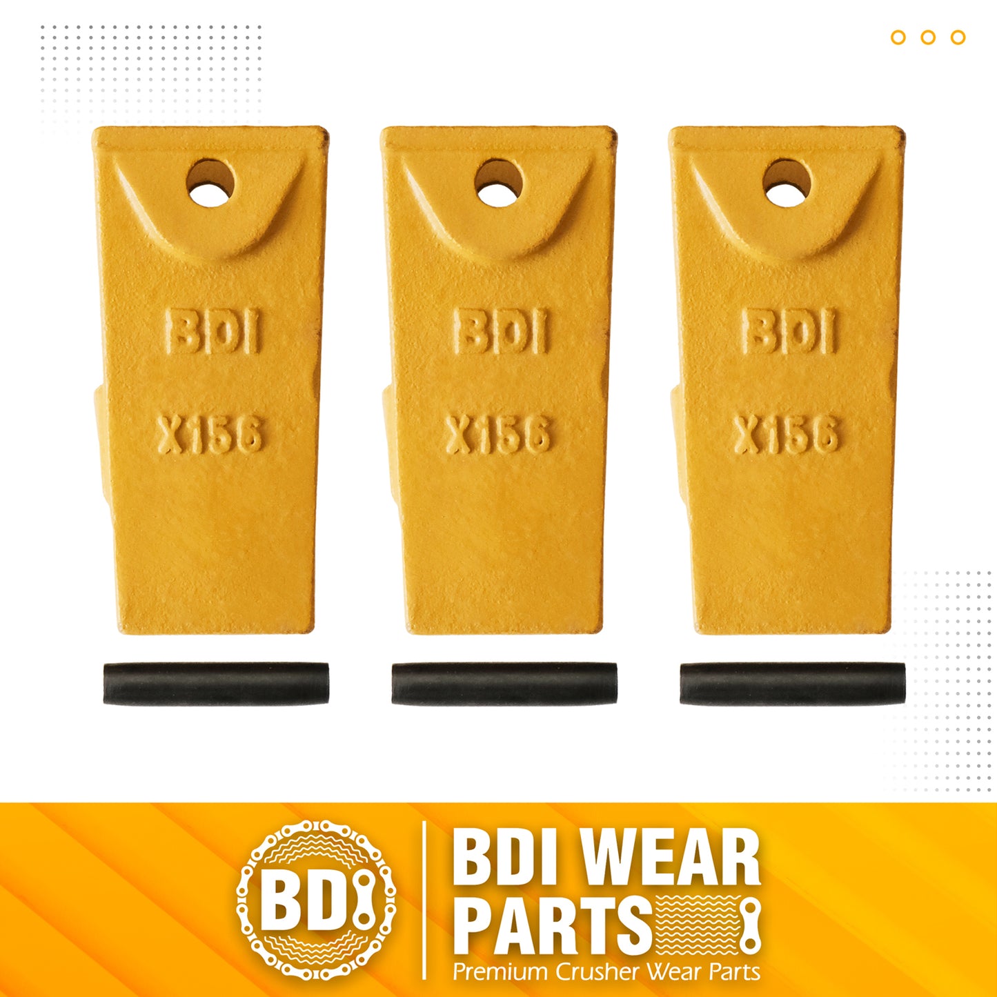 BDI Wear Parts X156 Dirt Teeth Hensley Style Bucket Teeth/Tooth & P156 Roll Pins - 3 Pack
