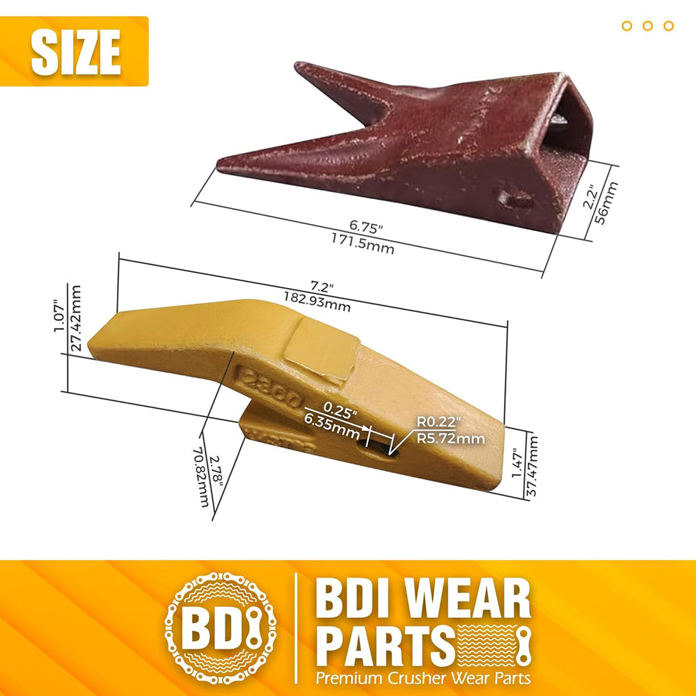 BDI Wear Parts Assembly U43792 Bucket Tooth Adapter +23 23WTL Bucket Teeth with TF23P Flex Pins/Weld on Bucket Teeth Compatible with Hensley Excavator