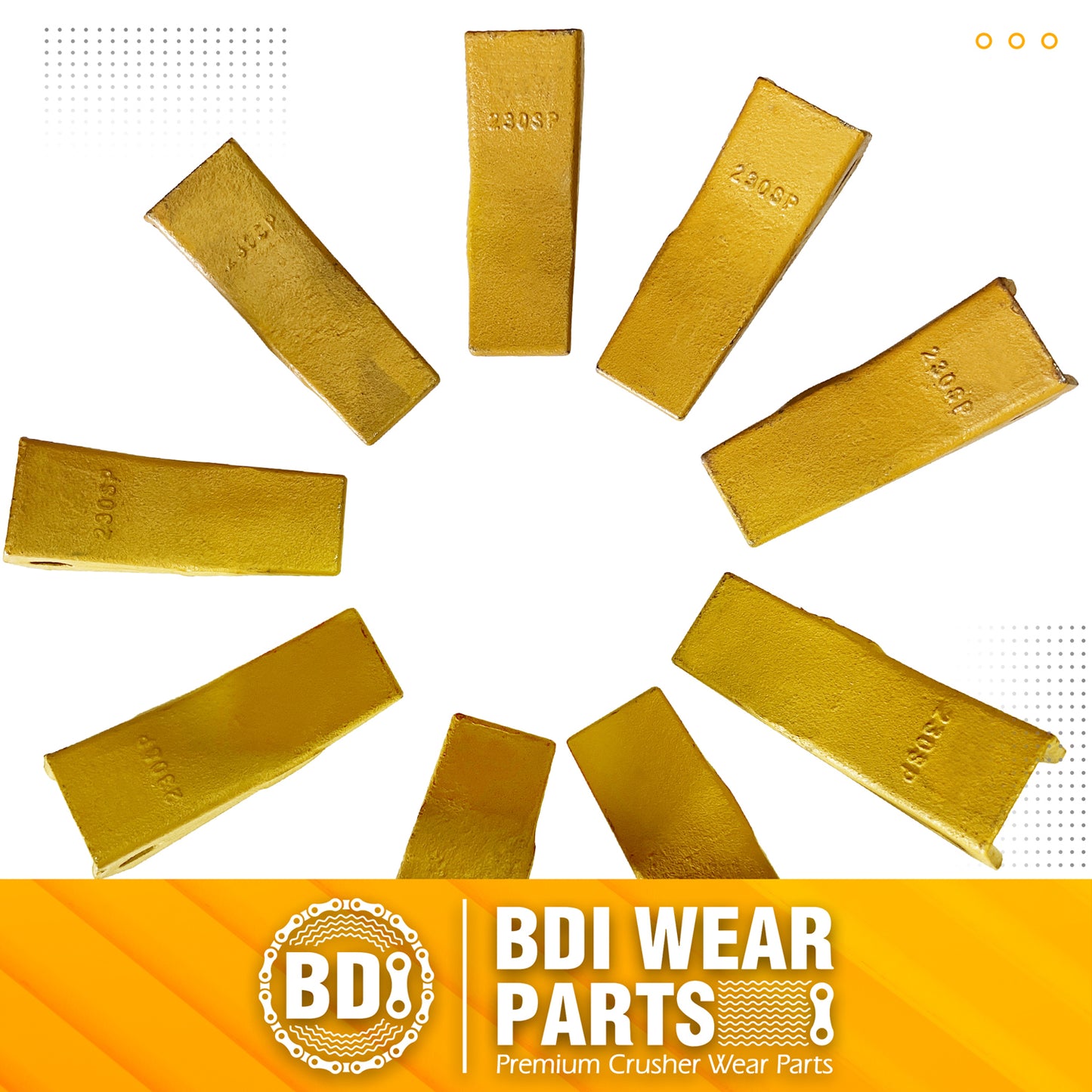 BDI WEAR PARTS 230SP Casting Backhoe Bucket Teeth with TF23P Flex Pin for 23 & 230 Series Skid Steer Loaders and Excavators - 10 Pack