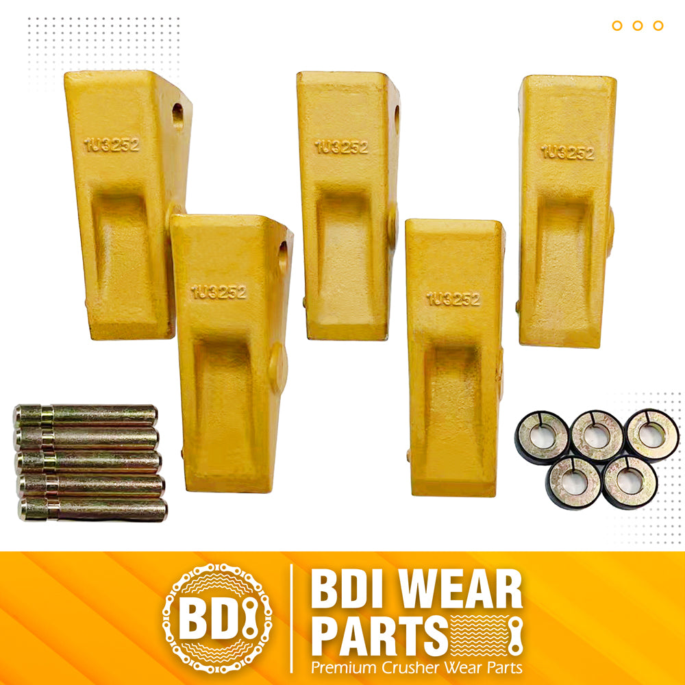 BDI Wear Parts 1U3252 Casting Bucket Teeth w/ 8E6258 Pins, 8E6259 Retainer Fits CAT J250 - 5 Pack