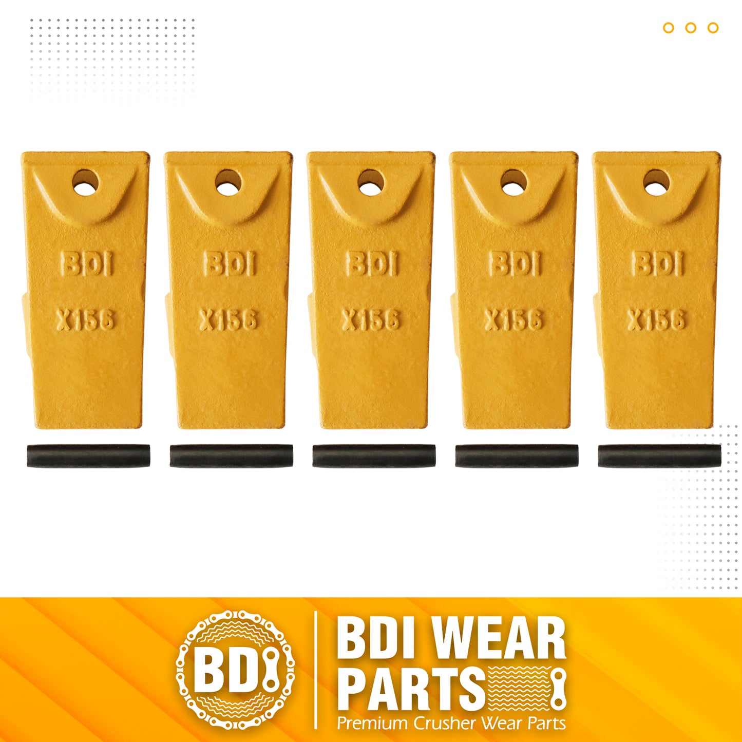 BDI Wear Parts X156 Dirt Teeth Hensley Style Bucket Teeth/Tooth & P156 Roll Pins - 5 Pack