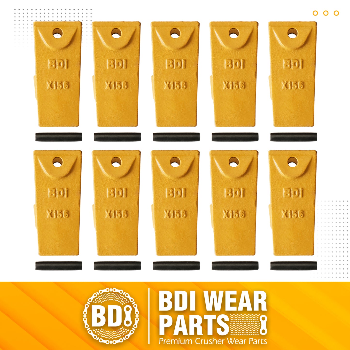 BDI Wear Parts X156 Dirt Teeth Hensley Style Bucket Teeth/Tooth & P156 Roll Pins - 10 Pack