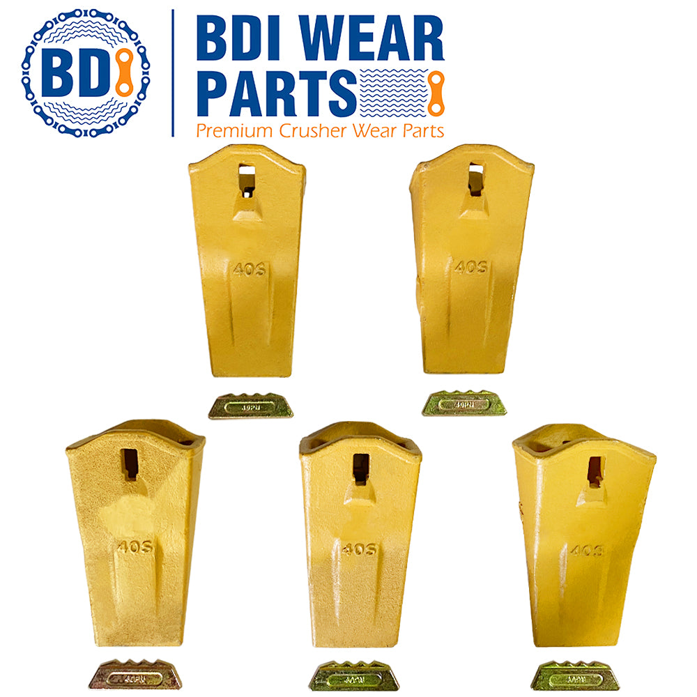 BDI Wear Parts 40S Dirt Teeth Digging Bucket Teeth with 40PN Pins & 40LK Locks Fits Esco Style - 5 Pack