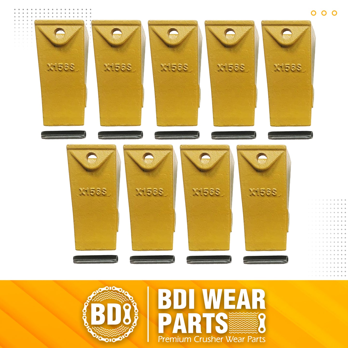 BDI Wear Parts X156S Short Dirt Teeth Hensley Style Bucket Teeth/Tooth with P156 Roll Pins - 9 Pack