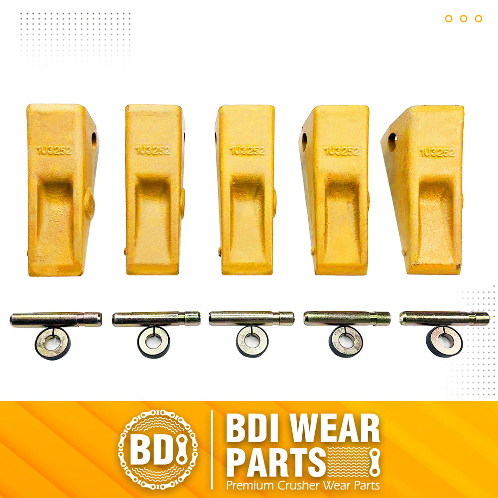 BDI Wear Parts 1U3252 Casting Bucket Teeth w/ 8E6258 Pins, 8E6259 Retainer Fits CAT J250 - 5 Pack