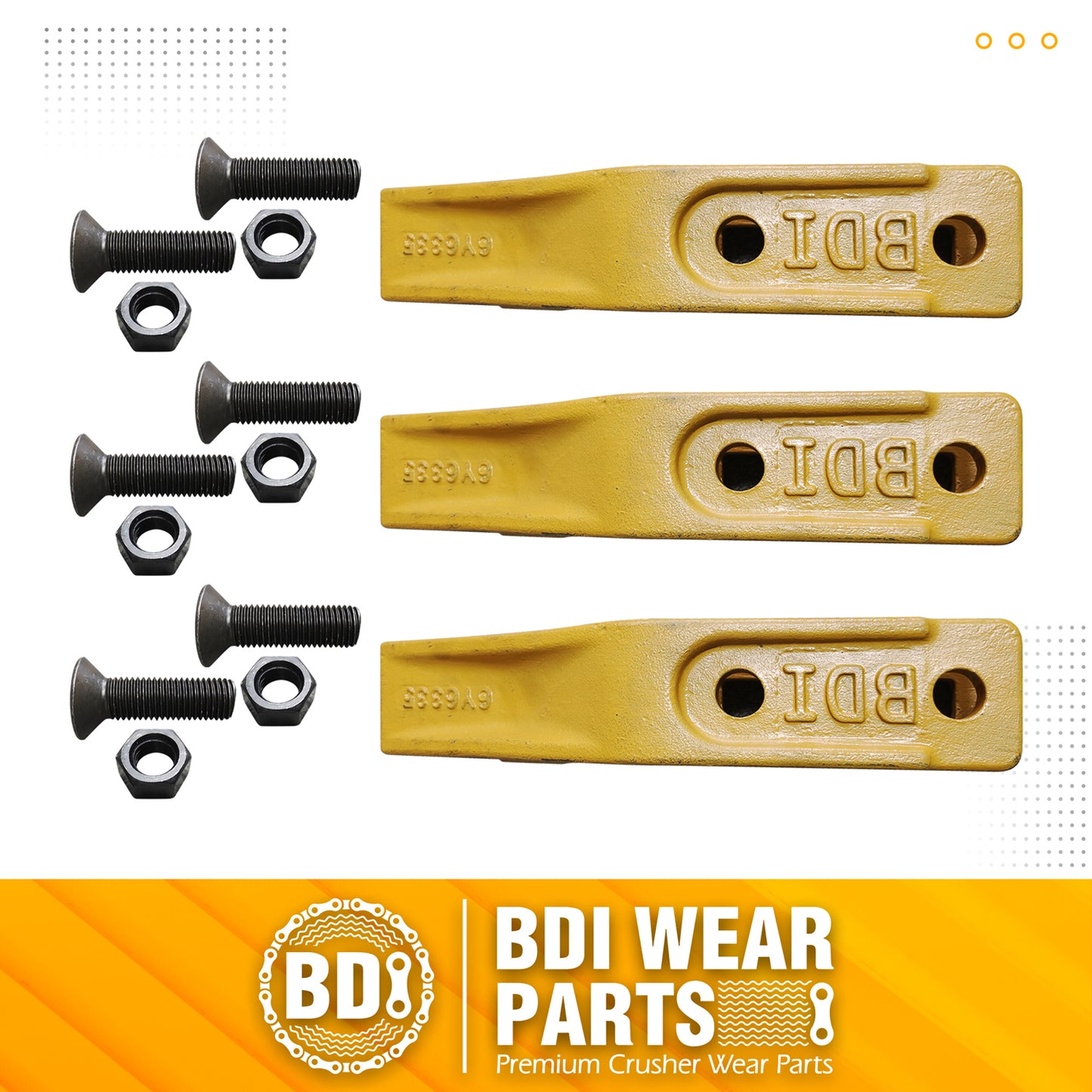 1358203 Bucket Teeth 6Y6335 Caterpillar Style Backhoe Loader / Excavator Unitooth with Bolts and Nuts - 3 Set