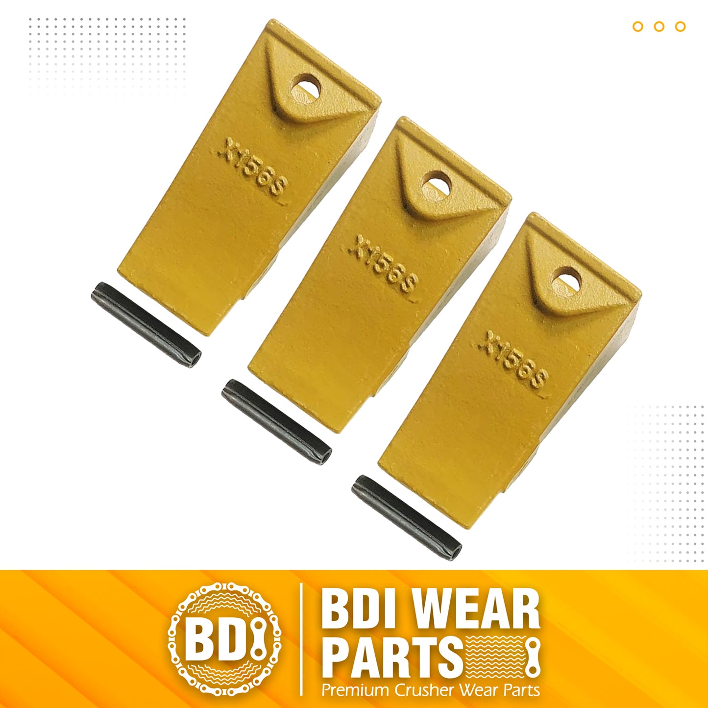 BDI Wear Parts X156S Short Dirt Teeth Hensley Style Bucket Teeth/Tooth with P156 Roll Pins - 3 Pack