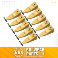 BDI Wear Parts X156T Tiger Hensley Style Bucket Teeth 156 Series Adapters Short Teeth with P156 Roll Pins- 10 Pack