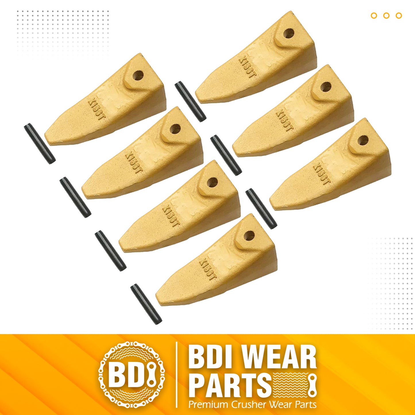 BDI Wear Parts X156T Tiger Hensley Style Bucket Teeth 156 Series Adapters Short Teeth with P156 Roll Pins- 7 Pack