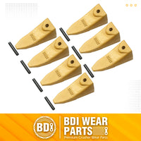 BDI Wear Parts X156T Tiger Hensley Style Bucket Teeth 156 Series Adapters Short Teeth with P156 Roll Pins- 7 Pack