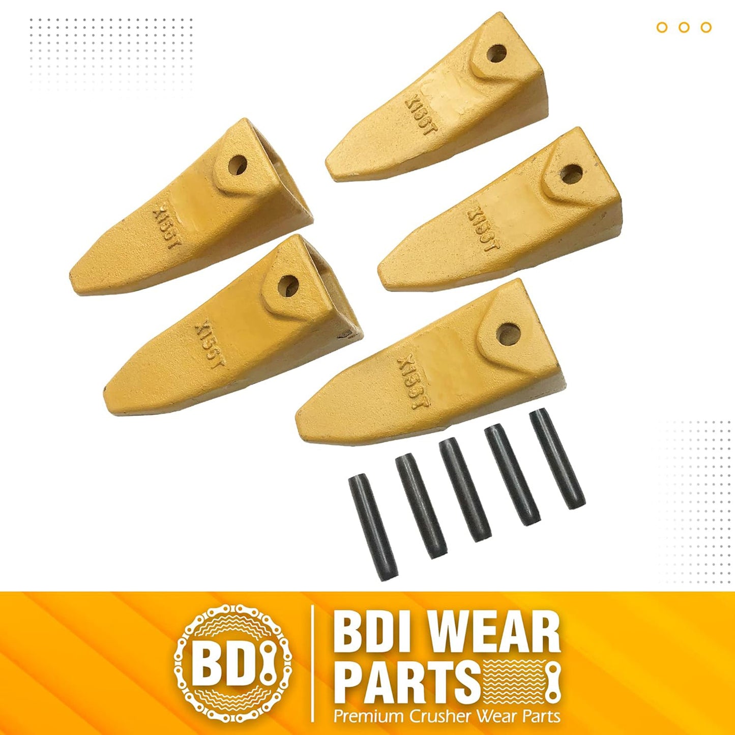 BDI Wear Parts X156T Tiger Hensley Style Bucket Teeth 5 Pack 156 Series Adapters Short Teeth