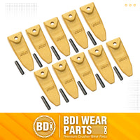 BDI Wear Parts X156T Tiger Hensley Style Bucket Teeth 156 Series Adapters Short Teeth with P156 Roll Pins- 10 Pack