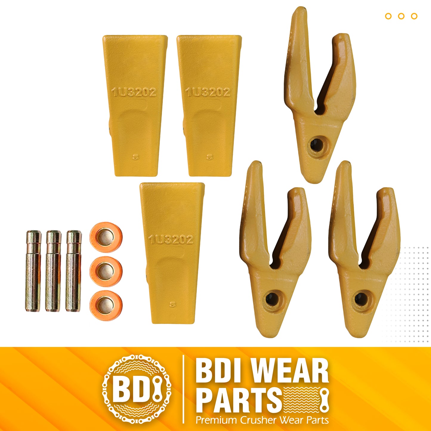 BDI Wear Parts Assembly Adapter 119-3204 Bolt On Shank / 1U3202 Excavator Bucket Teeth/Pin 8E6208 Retainer 8E6209, Caterpillar Bucket Tooth J200 Series - 3 Set