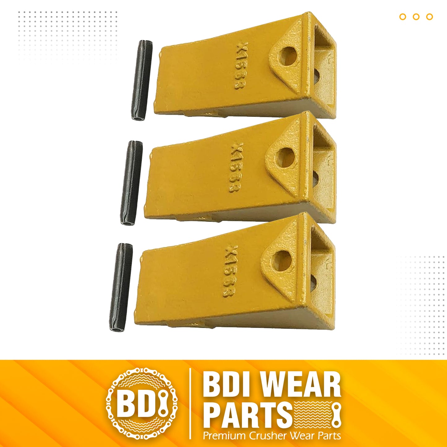 BDI Wear Parts X156S Short Dirt Teeth Hensley Style Bucket Teeth/Tooth with P156 Roll Pins - 3 Pack