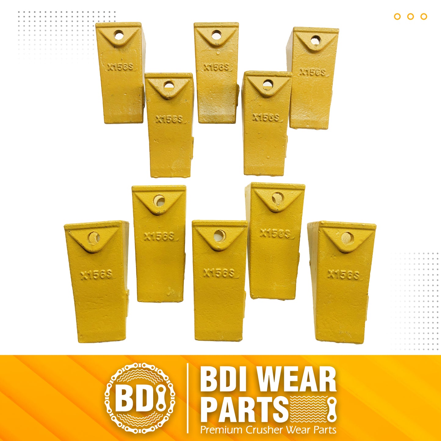 BDI Wear Parts X156S Short Dirt Teeth Hensley Style Bucket Teeth/Tooth with P156 Roll Pins - 10 Pack