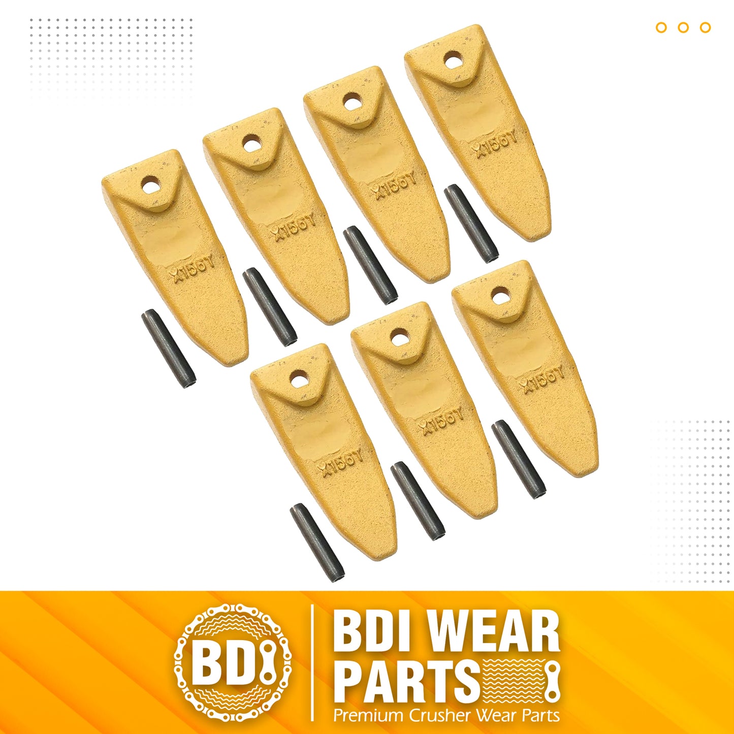 BDI Wear Parts X156T Tiger Hensley Style Bucket Teeth 156 Series Adapters Short Teeth with P156 Roll Pins- 7 Pack