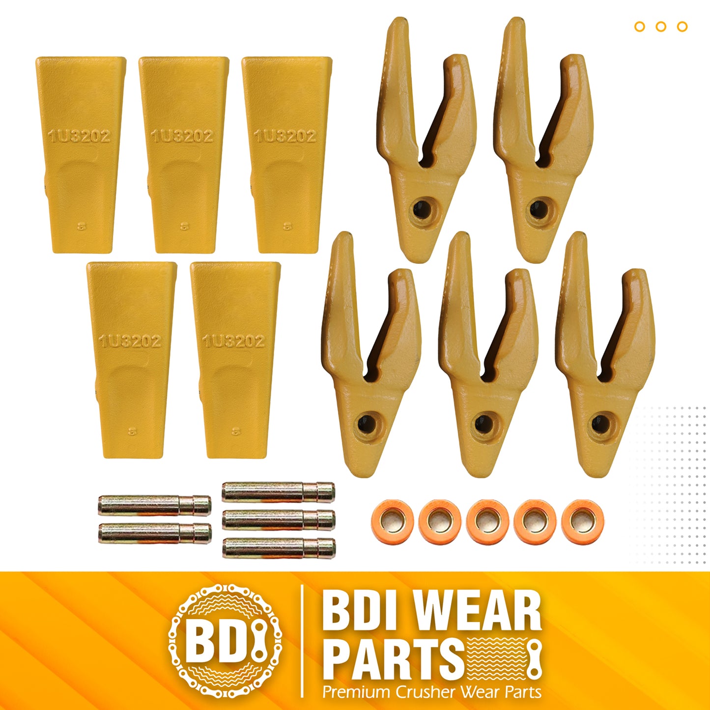 BDI Wear Parts Assembly Adapter 119-3204 Bolt On Shank / 1U3202 Excavator Bucket Teeth/Pin 8E6208 Retainer 8E6209, Caterpillar Bucket Tooth J200 Series - 5 Set