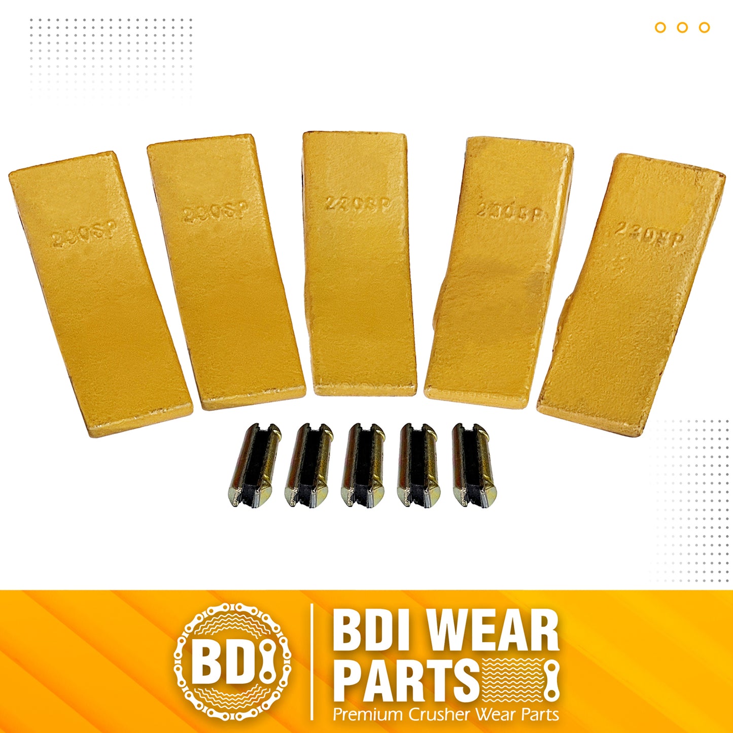 BDI WEAR PARTS 230SP Casting Backhoe Bucket Teeth with TF23P Flex Pin for 23 & 230 Series Skid Steer Loaders and Excavators - 5 Pack